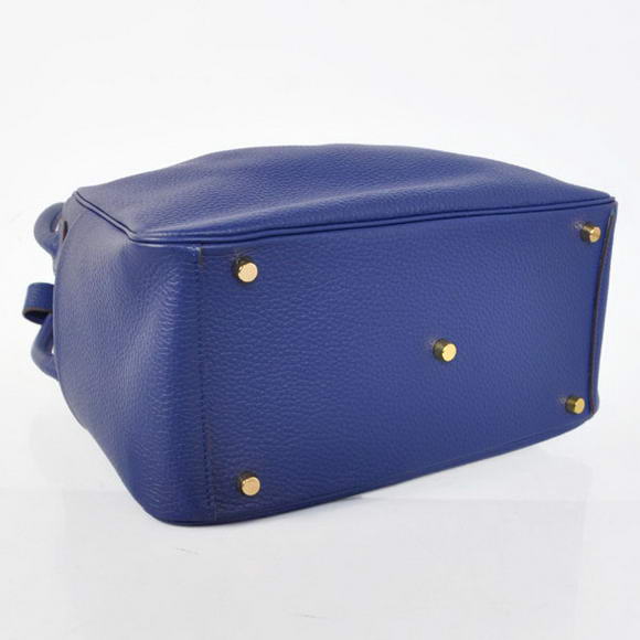 High Quality Replica Hermes Lindy 30CM Havanne Handbags 1057 Dark Blue Leather Golden Hardware - Click Image to Close